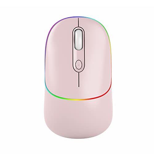 Relogeuhr Souris sans Fil, Souris Gamer Bluetooth Silencieuse Rechargeable (BT 5.0+ 2.4G sans Fil), 1600DPI, pour Android/Windows 8/Windows10/Macos/IOS 13 et Supérieur (Rose) Cover