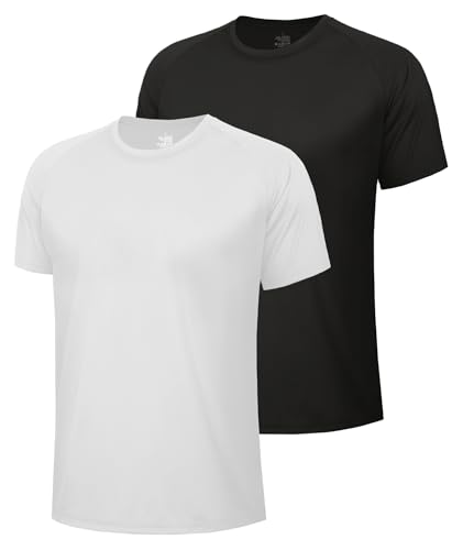 Image of BOOJO Workout Mens Shirts - Casual Black Quick Dry Moisture Wicking T-Shirts Crew Neck Short Sleeve for Gym Athletic Running