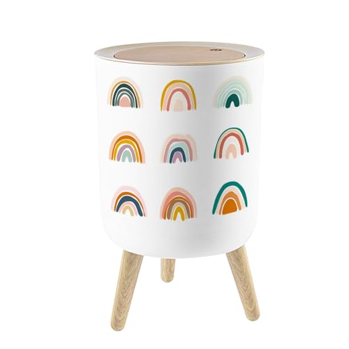 Caneca de basura pequeña con tapa y patas de madera
