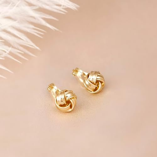 FAN&LOUIS Clip On Earrings Women,14K Gold Clip-On Stud Earrings Gold Love Knot Stud Lightweight Non Pierced Earrings for Women Gifts4
