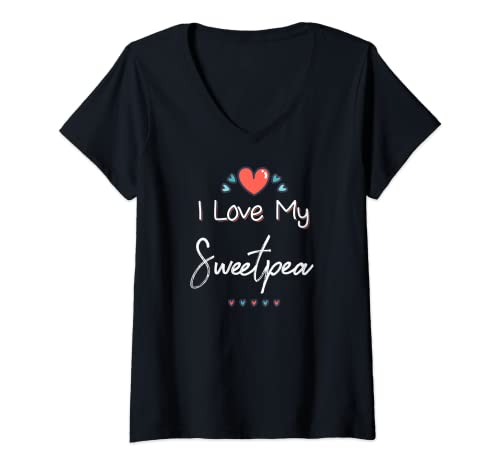 Donna I Love My Sweetpea Cute Mothers Day Design Regalo Maglietta con Collo a V