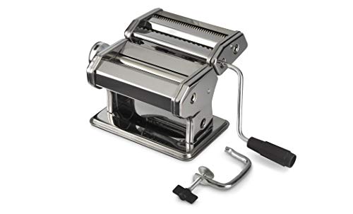Eternal Living Manual Pasta Maker Machine with Clamp Removable Handle and Adjustable Thickness Settings, Stainless Steel