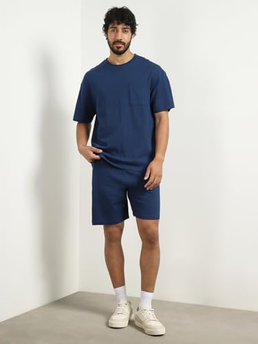 Image of NOBERO Men Cotton Blend Solid Co-ord Sets