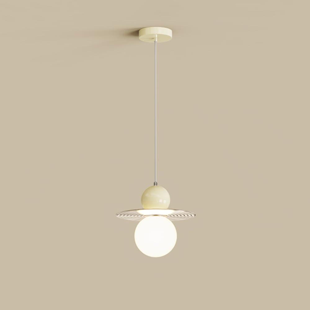 KXEcoLife Mid Century Milk Glass Pendant Light Fixture Modern Flying Saucer Bedroom Hanging Lamp Nordic Minimalist Red Kitchen Island Indoor Chandelier For Living Room Bedside Bar Counter Di