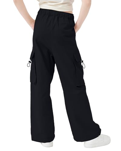 Image of AOWKULAE Girls Cargo Pants Baggy Drawstring Parachute Pants 5-16 Years | High Waist, Elastic Waist,Y2K Style,Comfortable and Loose Fit,Daily Casual Outfits