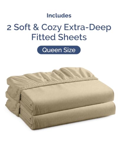 Image of CGK Linens 2 Pack Extra Deep Queen Fitted Sheets - Heathered Tan
