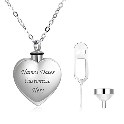 PEIMKO Cremation Keepsake Necklace for Ashes 925 Sterling Silver Love Heart Urn Necklace Personalized Gift Custom Jewelry with Any Name/Words