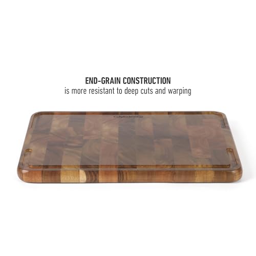 Image of Calphalon Edge Guard Cutting Board, 13.6 x 9.5-Inch End-Grain Acacia Wood Cutting Board, Wooden Chopping Block for Stable Cutting & Food Prep