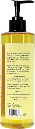 Image of Claya Frankincense Liquid Castile Soap - Organic Ingredients, Biodegradable, Aromatic with Citrus and Spice, Gentle for Skin (2 Pack of 16 fl oz Pump Cap)