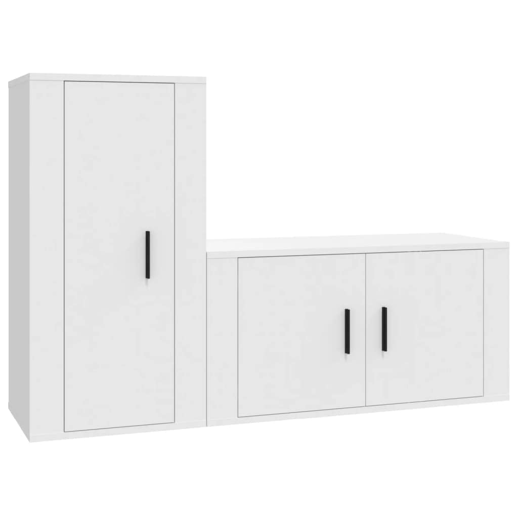 2-TLG. TV-Schrank-Set Weiß, Holzwerkstoff, Hängend, Modernes Media-Center mit Stauraum für Wohnzimmer, Schlafzimmer, 80x34,5x40cm & 40x34,5x80cm