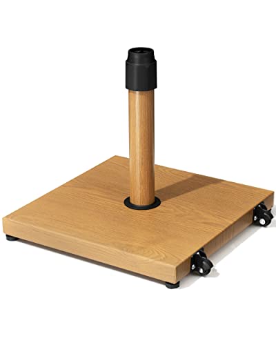 JOINHOM 42lbs Patio Umbrella Base with Wheels - Heavy Duty Outdoor Patio Market Umbrella Stand for Deck, Poolside, Balcony, Wind-Resistant Design, Decorative Wood Pattern