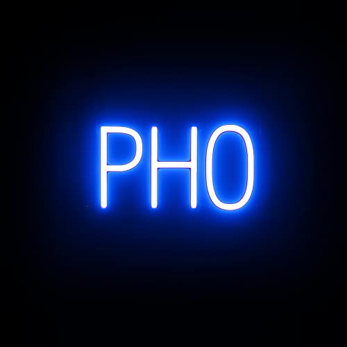 Image of SpellBrite LED Neon PHO Sign for Business - Blue, 13 inch x 6 inch | Ultra-Bright Click-Together Signage for Restaurants, with Visibility from 500 Feet - 8 Animations, 6 Brightness Settings