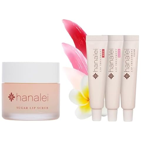 Hanalei Sugar Lip Scrub and Travel-size 3 pack Lip Treatment (Multi-colored) Bundle, Made with Raw Cane Sugar and Real Hawaiian Kukui Nut Oil (Cruelty free, Paraben free) Cover