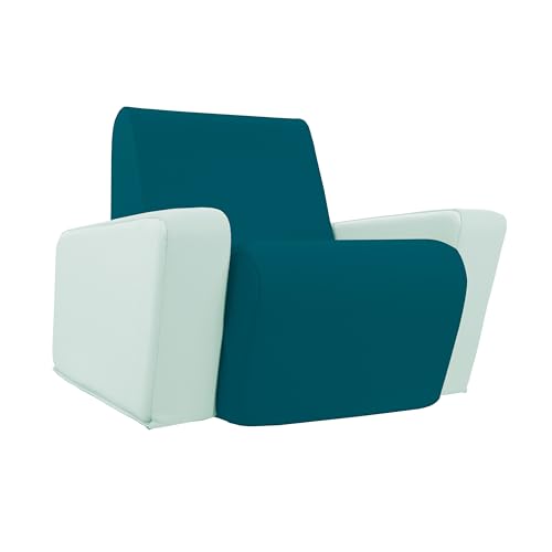 FDP SoftScape Angled Preschool Chair - Kids Foam Armchair with Soft, Colorful Vegan Vinyl - Comfortable Toddler Lounge Seat for Reading and Relaxing - Peacock/Aloe, 15340-384