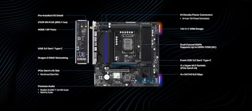 Image of ASRock B760M PG Riptide WiFi Micro-ATX Motherboard | Supports 14th /13th /12th Gen Intel | DDR5 7200+ (OC) | WiFi 6E | 2.5G LAN | 14+1+1 Power Phase | Front & Rear USB-C