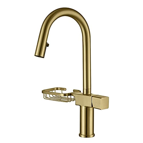 Robinet de cuisine mitigeur noir doré extractible avec panier pour évier