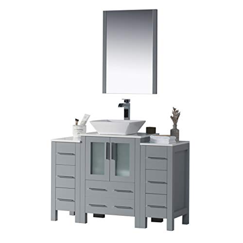 Blossom Sydney 48" Inches Single Bathroom Vanity Vessel Ceramic Sink With Double Side Cabinet With Mirror All Wood Metal Grey 001 48 15 1616V Dsc #TOP6