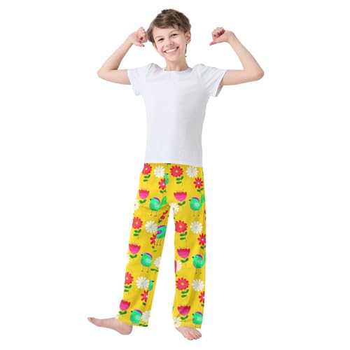 J JOYSAY Bird Flower Blossom Yellow Pajamas Pants Soft Long Pajama Bottoms Lounge Sleep Pants Size S-XL3