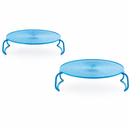 Image of Questsole Stackable Microwave Shelf, Blue, Food Grade Plastic, Space Saving Kitchen Organiser, Refrigerator Storage Rack (2, Blue)