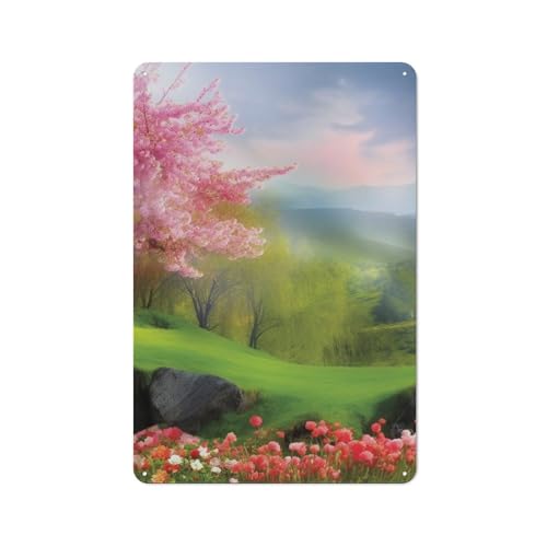 Paysage printanier décoration murale métal pour un salon lumineux et cosy