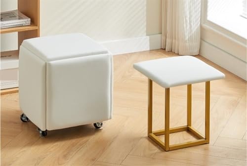 Chaise cube empilable 5 en 1, repose-pieds en cuir avec roulettes, tabourets gigognes polyvalents pour salon et salle à manger, banc ottoman carré élégant