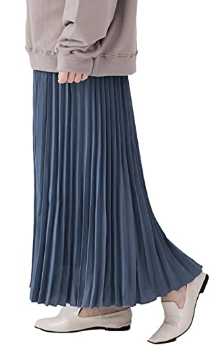 プリーツスカート 18色 aライン レディース ウエストゴム ロング丈 マキシ丈 ペイズリー柄 プリント シンプル 春夏 秋 ロリータ レッド リゾート sサイズ スポーティ 白黒 サスペンダー サイドプリーツ ブルーグレー-80の商品画像（Amazon）