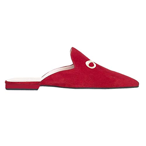 Image of Fericzot Women's Velvet Backless Pointed Toe Slip On Loafers Flats Embroidery Mule Slippers Shoes