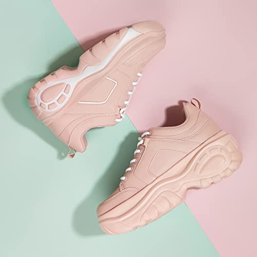 Image of LUCKY STEP Women Chunky Platform Dad Colorblock Casual Lace-Up Walking Sneakers
