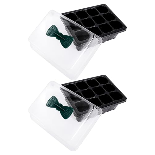 Lurrose Caja de Cultivo de 12 Celdas Negra Orificios de Ventilación Set de 2 Germinadores para Jardín Contenedor de Siembra Tapa Transparente para Crecimiento y Germinación de Plantas