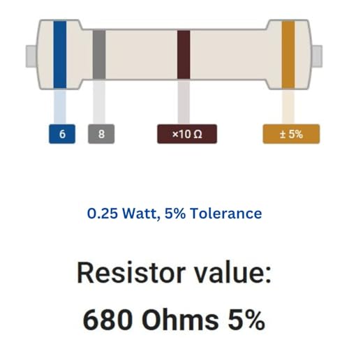 Image of 680 Ohm Resistor 1 /4W 5% Tolerance, Pack of 100 (680 Ohm)