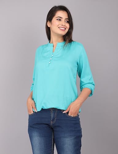 Image of Himanshi Enterprises Women's 3 /4 Sleeves Mandarin Nack Rayon Casual Solid Short Kurti