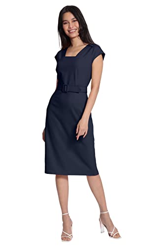 Maggy London Women's Square Neck Cap Sleeve Belted Dress with Pencil Skirt2