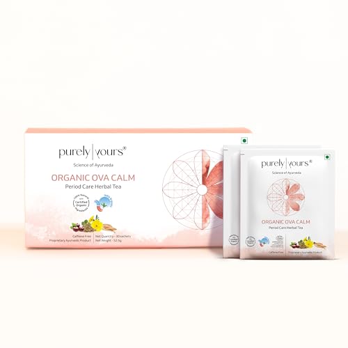 Image of Purely Yours Ova Calm Tea for Period Pain, PCOS & Hormonal Balance | Ayurvedic Herbal Tea with Shatavari, Ajwain, Jeera & Gokshura for Women's Health, Caffeine-Free - 30 Tea Bags