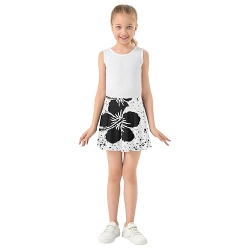 Skirts with Shorts Black White Hibiscus Flowers Girls' Shorts Athletic Skorts Dance Butterfly Skirt 4t3