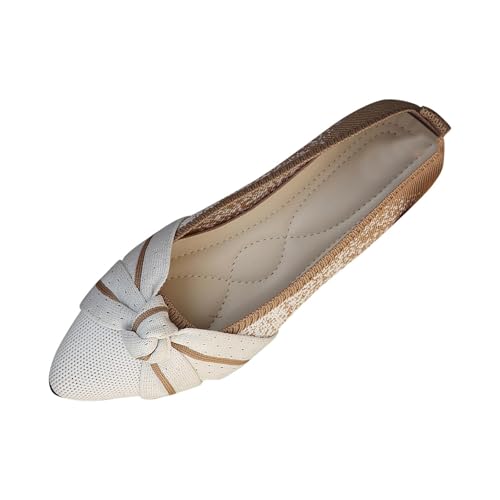Women's Pointed Toe Bowknot Ballet Flats Flying Woven Mesh Breathable Flat Shoes Spring and Summer Comfortable Shoes
