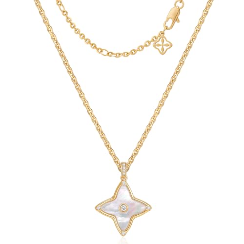 OSIANA Reversible Clover Necklace for Women 14K Gold Plated Natural Stone Four Leaf Starburst...