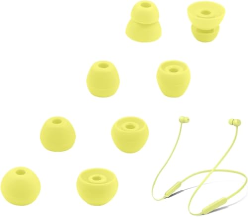 UOWGA Almohadillas de repuesto compatibles con Beats Flex, 4 pares de almohadillas de silicona de repuesto para auriculares inalámbricos Beats Flex, pequeño, mediano, grande y doble brida. (amarillo)