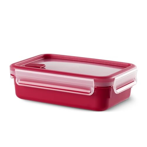 Emsa Mikrowellendose Clip & Micro 517772 | Mikrowellenventil | 0,8 L | Lunchbox | Integrierte Maßeinteilung | Made In Germany | Rot/ Transparent