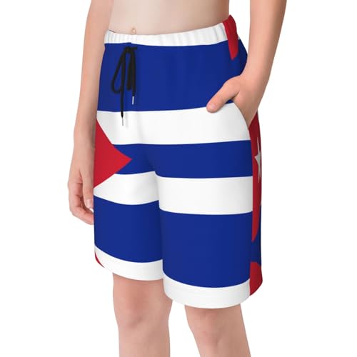 Cuban Flag Youth Beach Pants, Soft and Breathable, with Drawstring Waist, Suitable for Sports and Leisure.4