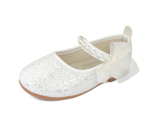 TRIWORIAE-Chaussures de Princesse pour Filles avec Paillettes Chaussures Reine Chaussures Scintillantes Blanc 28