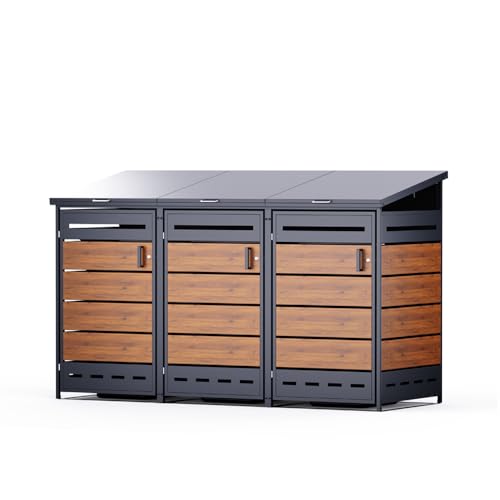 RS Trade Outdoor-Mülltonnenbox, bis zu 240 L Tonnen, Verkleidung aus verzinktem Stahl, abschließbare Türen, Mülltonnenhaus, Größen 2er, 3er, 4er zur...