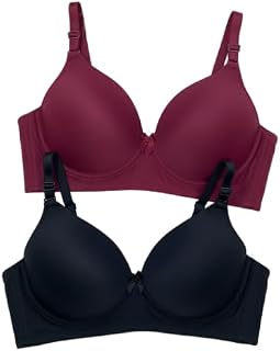 Kareforyou Women's Seamless Lightly Padded T-Shirt Bra, Full Coverage, Cotton, Adjustable Straps, Pack of 2 Price In India