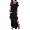 GRECERELLE-Womens-Casual-Loose-Pocket-Long-Dress-Short-Sleeve-Split-Maxi-Dresses GRECERELLE Women's Casual Loose Pocket Long Dress Short Sleeve Split Maxi Dress Black Medium
