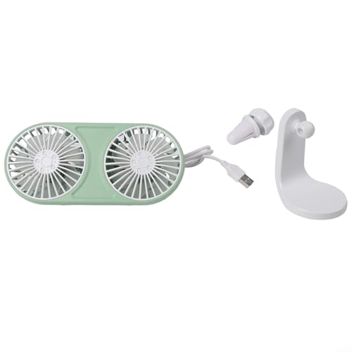 Jotekonoby Ventilador USB de doble cabezal para coche con cabezales giratorios de 360° y ajustes de tres velocidades para coches, campistas, SUV, caravanas - Compatible con USB P de 5 V (verde)