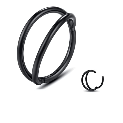 Yaoyaoyors Nose Ring Seamless-Hinged-Piercing Segment-Clicker : Double Hoop Stainless-Steel Black Ring 18G(1.0mm) 8mm Helix Rook Conch Cartilage Earring Daith Tragus Piercing Jewelry