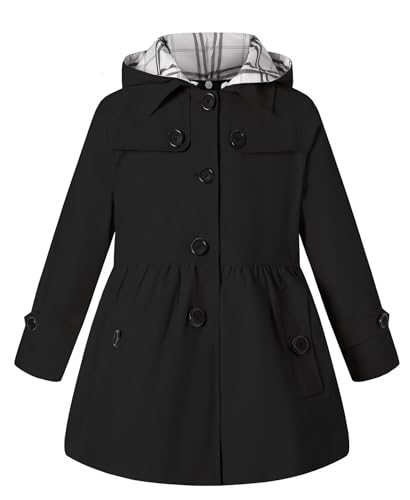 BINPAW Girls Hooded Trench Coat Lightweight Casual Outerwear