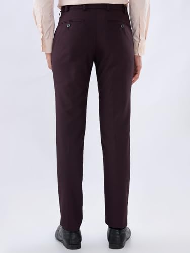 Image of Raymond Men Slim Fit Solid Pattern Polyester Blend Flat Front Casual Trouser