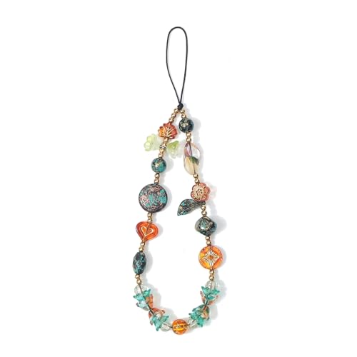 Reownest Universal Phone Beaded Strap Cute Butterfly Flowers Vintage Aesthetic Chain Cellphone Lanyard Wrist Strap Accessories for Bag Key Pendants Decor - Green