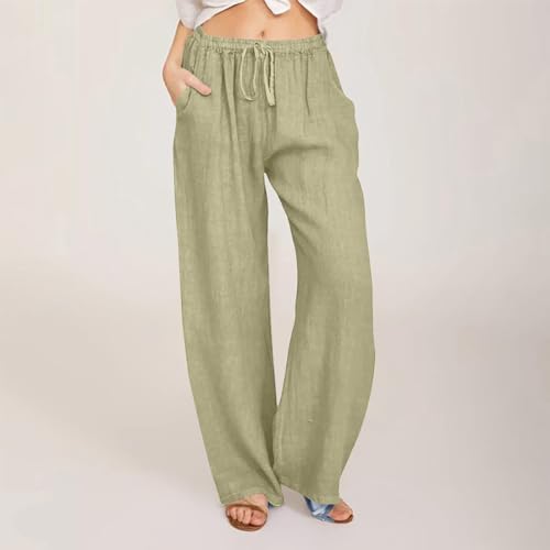 Women's Cotton Linen Palazzo Pants Wide Leg Beach Pants Summer Lightweight Pants Plus Size Lounge Pants with Pockets2