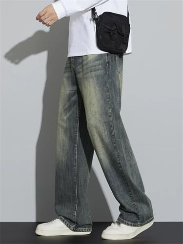 Men's Denim Pants Vintage Loose Korean Straight Wide Leg Jeans4